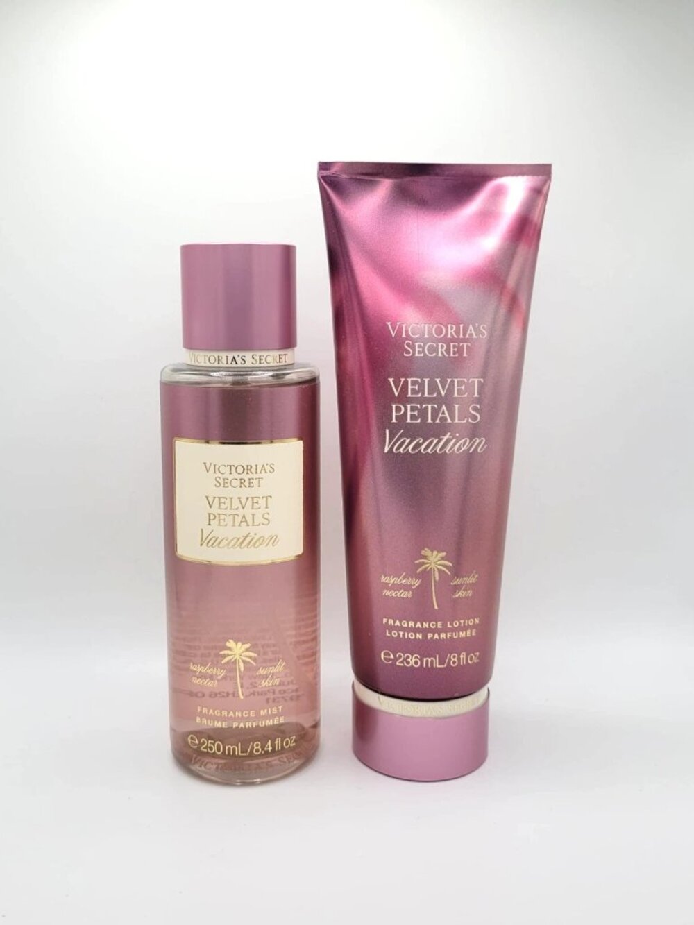 Victoria's Secret Velvet Petals Vacation Body Mist Spray & Body Lotion Set of 2